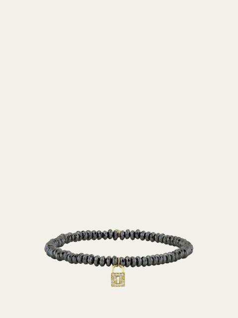 SYDNEY EVAN Hematite and 14K Gold Medium Keyhole Lock Diamond Charm Bracelet