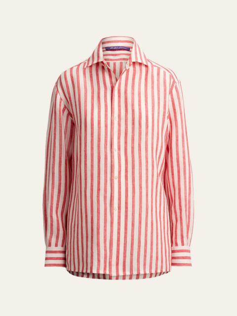 Ralph Lauren Capri Striped Linen Voile Button-Down Shirt