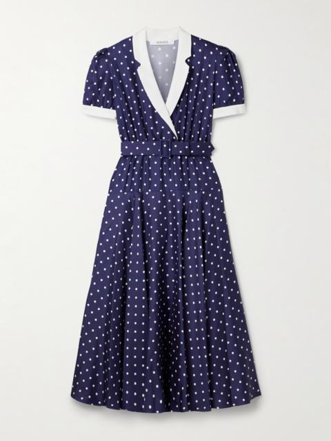 RODARTE Belted Crepe De Chine-trimmed Polka-dot Silk-twill Midi Dress