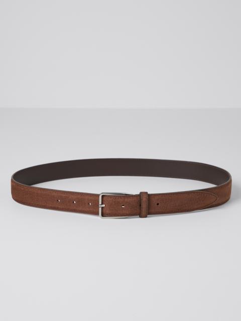 Nubuck belt with square buckle