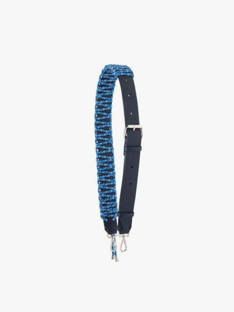 FENDI Strap You Dark blue leather and light blue cord shoulder strap
