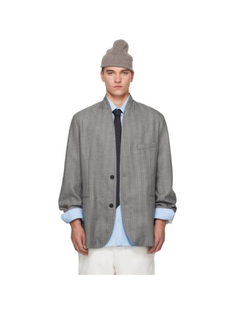 HED MAYNER Gray Striped Herringbone Blazer