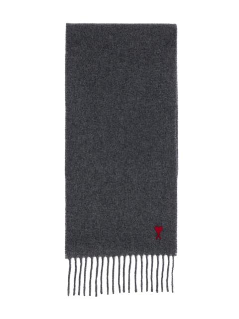 AMI Paris Unisex Ami de Coeur Wool Fringe Scarf - Dark Grey