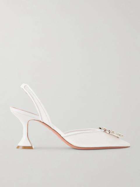 Amina Muaddi Begum Crystal-embellished Leather-trimmed Mesh Slingback Pumps