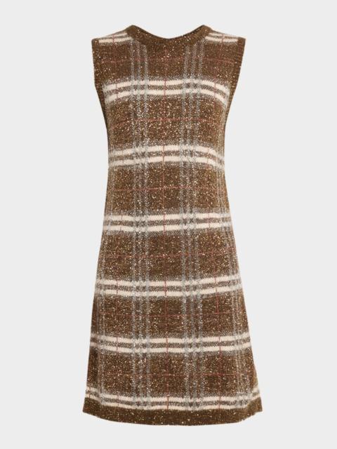 Brunello Cucinelli Shimmering Check Knit Sleeveless Dress