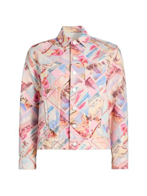 L'AGENCE Women's Joey Postcard-Print Oversized Denim Jacket - Light Pink Postcard Print