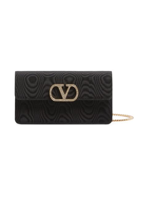 Valentino Women's VLogo Signature Chain Wallet in Moiré Fabric - Black
