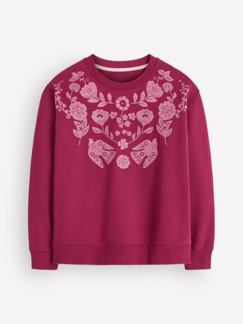 BODEN Emi Embroidered Sweatshirt-Rhododendron Embroidery
