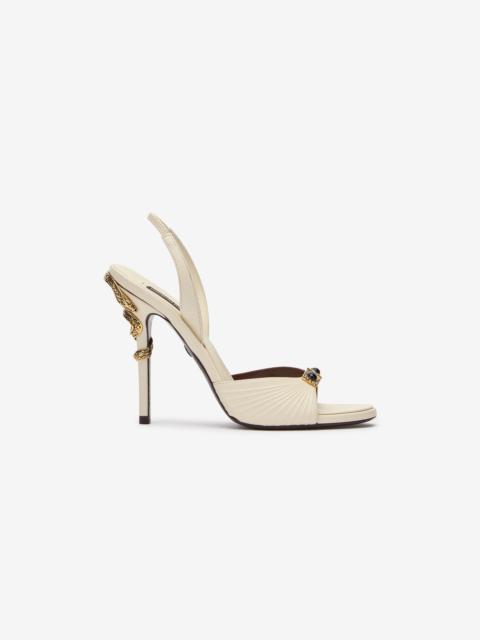 Roberto Cavalli White Sandals with Jeweled Buckle and Snake Detail