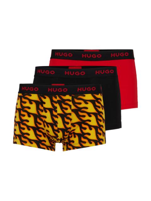 HUGO TRIPLE-PACK OF STRETCH-COTTON TRUNKS WITH LOGO WAISTBANDS