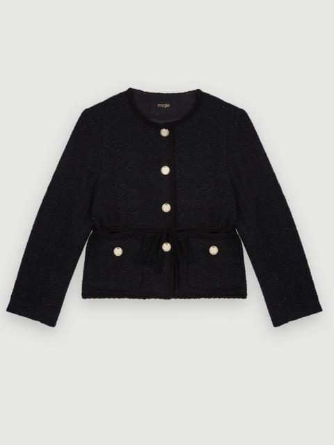 maje Belted shiny tweed jacket