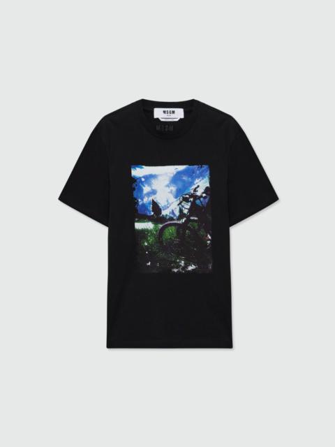 MSGM Black short-sleeve cotton jersey crew-neck T-shirt with front print