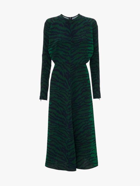 Victoria Beckham Dolman Midi Dress In Green-Navy Tiger Print