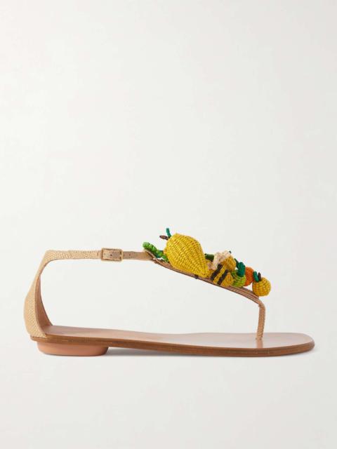 Citrus Punch embellished woven raffia sandals