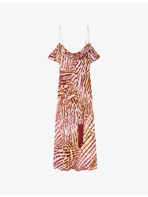 WHISTLES Scarf Orchid-Print Woven Midi Dress