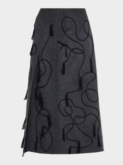 Lafayette 148 New York Tassel Embroidered Wool-Cashmere Midi Skirt