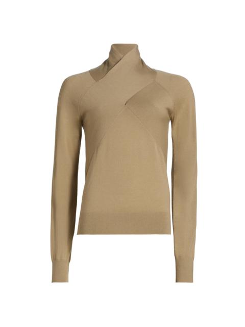TOTEME Women's Crossover Double-Knit Wool Turtleneck Sweater - Desert