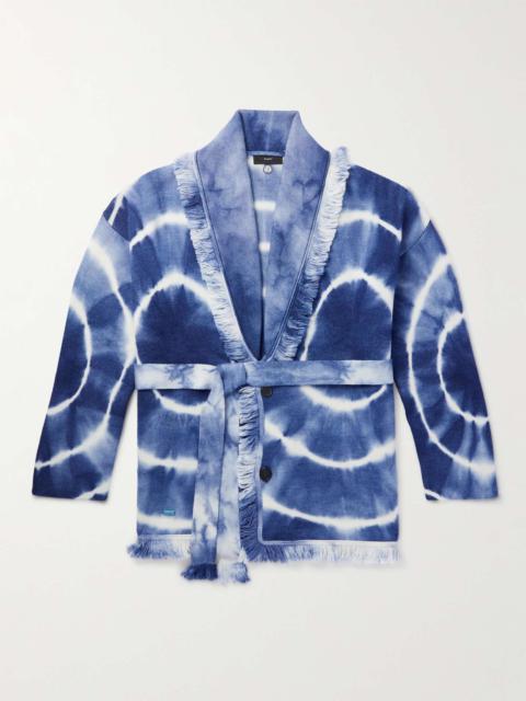 Alanui Shawl-Collar Fringed Belted Tie-Dyed Wool Cardigan