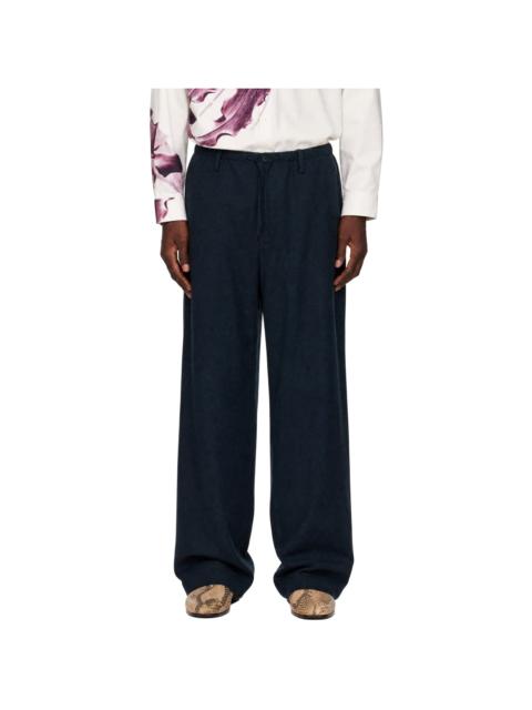 Dries Van Noten Navy Wool Drawstring Trousers