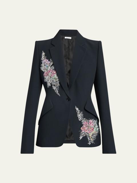Alexander McQueen Crystal Embroidered Single-Breasted Blazer Jacket