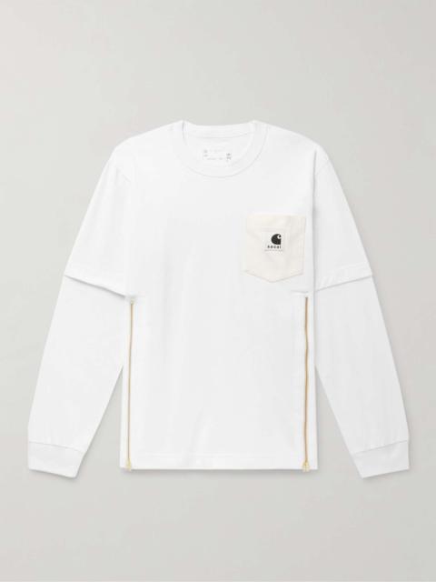 sacai + Carhartt WIP Layered Logo-Appliquéd Canvas-Trimmed Cotton-Jersey T-Shirt