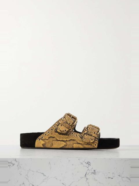 Isabel Marant Lennyo eyelet-embellished snake-effect leather slides