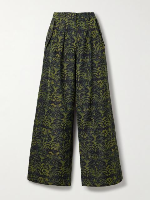 ULLA JOHNSON Charlie Pleated Printed Poplin Wide-leg Pants