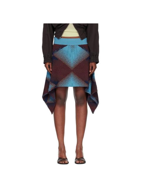 Kiko Kostadinov Brown & Blue Ikat Argyle Jacquard Miniskirt