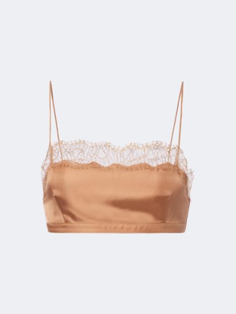ULLA JOHNSON Leiko lace-trimmed silk twill crop top