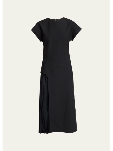 Proenza Schouler Ria Cap-Sleeve Pleated Panel Midi Dress