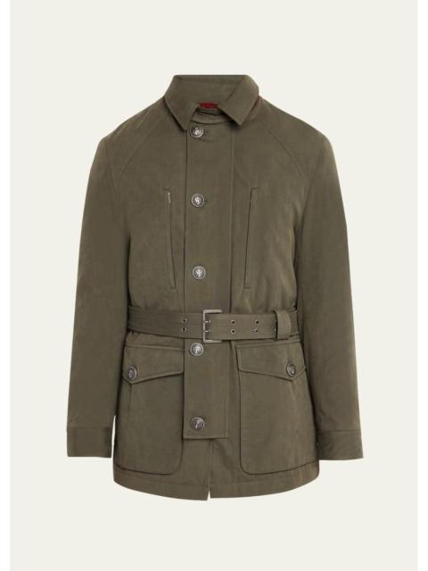 Brunello Cucinelli Men's Waxed Cotton Belted Safari Jacket