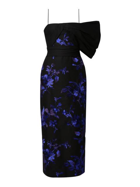 Erdem Asymmetric Embroidered Cotton-Silk Midi Dress multi