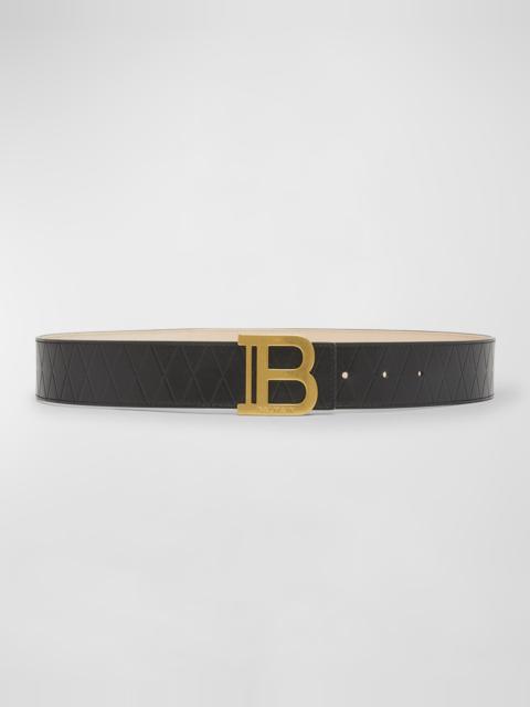 Balmain B-Monogram Embossed Leather Belt