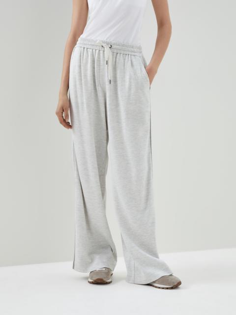 Comfort cotton and silk interlock wide trousers with precious stripe