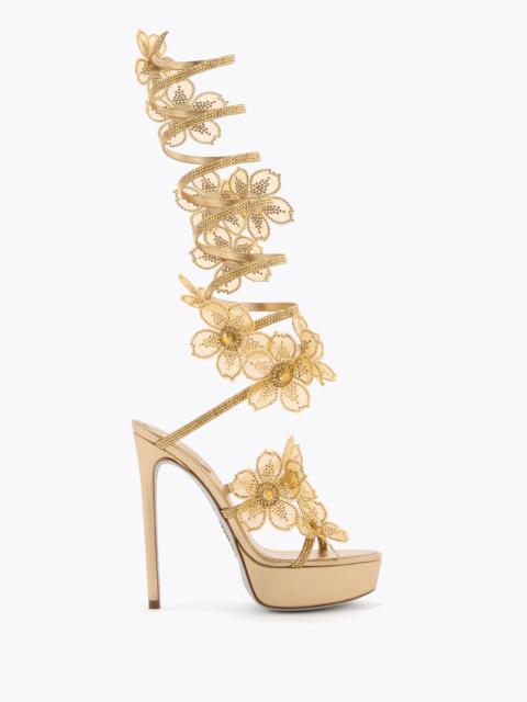 RENE CAOVILLA SUPER PEACH FLOWER GOLD PLATFORM SANDAL 130