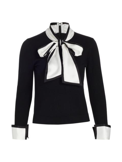 Alice + Olivia Women's Justina Combination Wool Bow Sweater - Black Combo