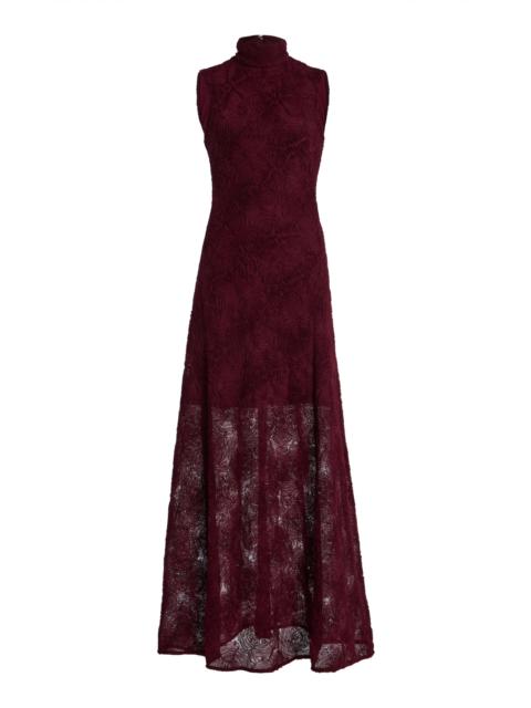 ROTATE Floral Mesh Maxi Dress burgundy