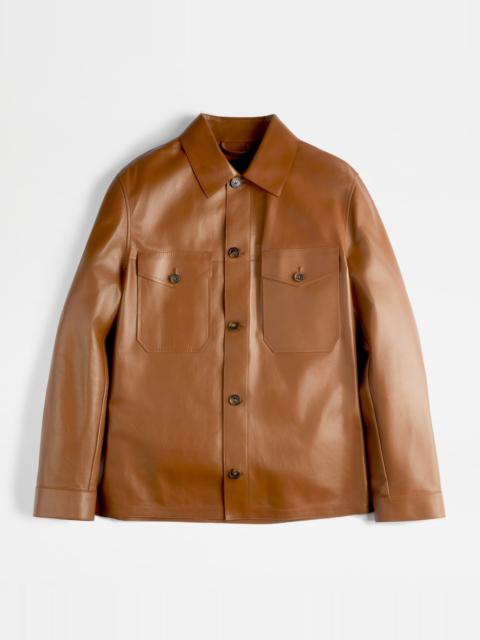 Tod's OVER SHIRT IN NAPPA LEATHER - BROWN