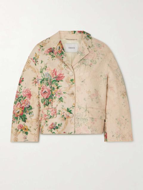 Cropped floral-print linen blazer