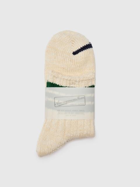 ANONYMOUSISM 3 Line Quarter Length Sock in Green/Navy
