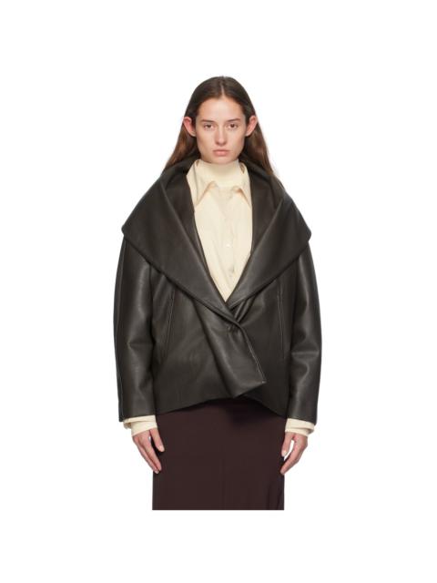 GIA STUDIOS Brown Shawl Collar Faux-Leather Jacket