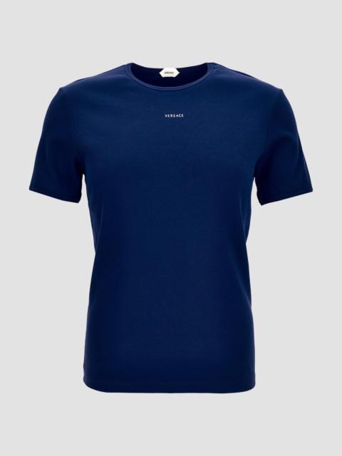 VERSACE Men's Logo Rib-Knit Cotton Crewneck T-Shirt - Blue Navy