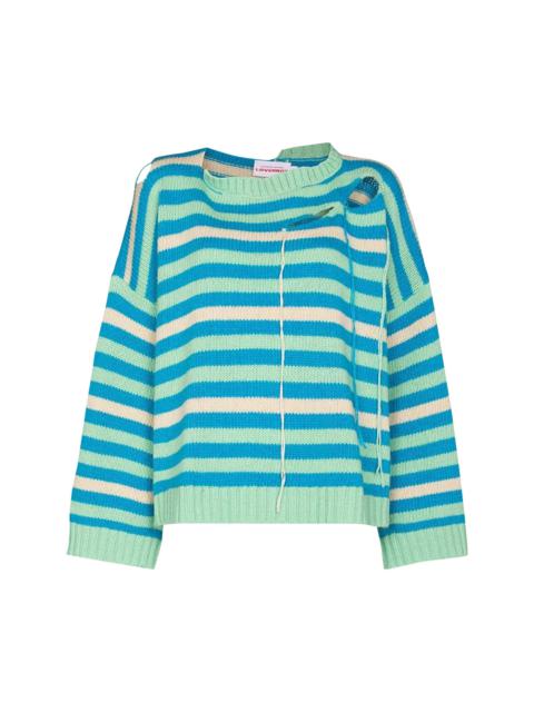 CHARLES JEFFREY LOVERBOY Charles Jeffrey Loverboy Envelope Neck Long-Sleeve Top 'Blue/Ecru Stripe'