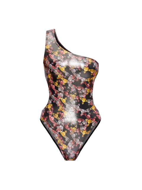 Orb logo-print laminated swimsuit