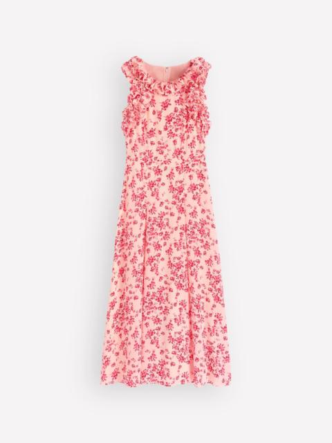 BODEN Ruffle Silk Midi Dress-Pink Bloom Scatter Mono