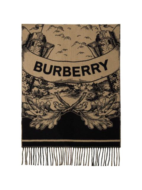 Burberry Beige Wide Reversible EKD Cashmere Scarf
