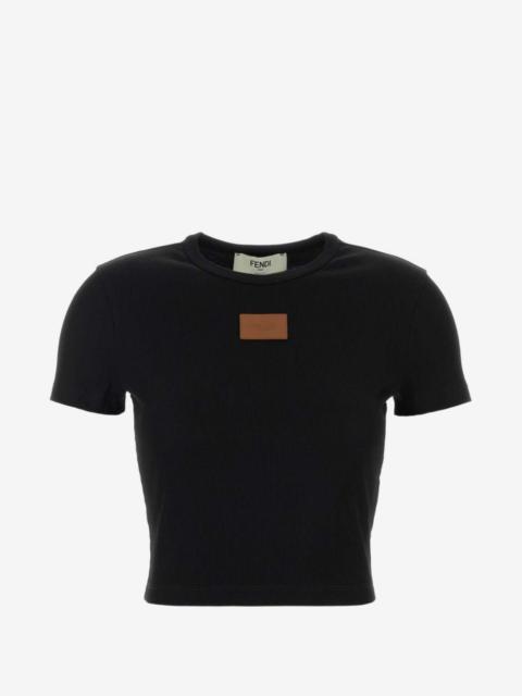 FENDI ribbed logo-patch T-shirt