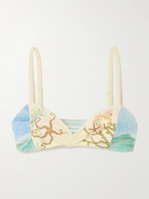 ALÉMAIS Emerald Cove Shirred Printed Bikini Top