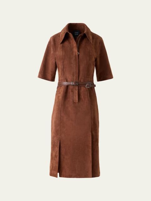 AKRIS Suede Belted Midi Shirtdress