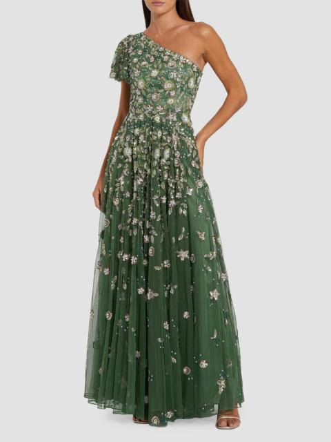 MAC DUGGAL Women's Floral-Sequined Mesh One-Shoulder Gown - Sage